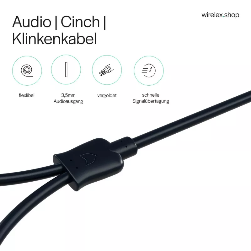 ShiverPeaks Flexline 3,5 mm:n jakkiliitin - 2x RCA audiokaapeli, kulmaliitin, 0,75 m, musta