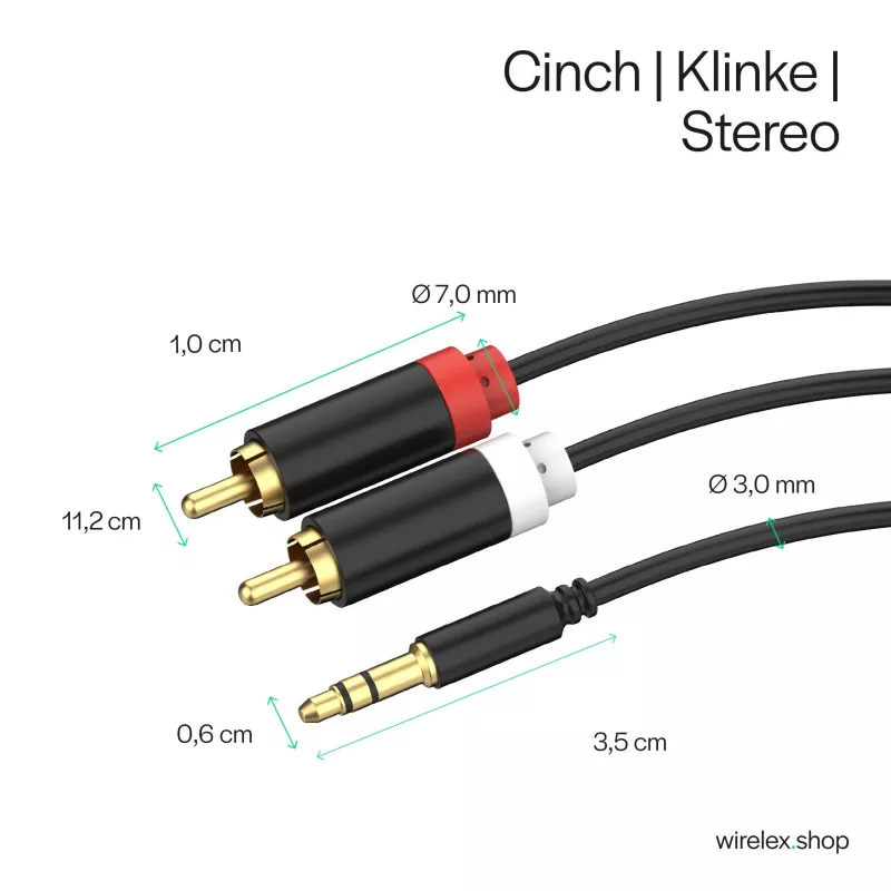 ShiverPeaks audio 3,5 mm:n jakki - 2x RCA stereo audiokaapeli 1,5 m kullattu musta