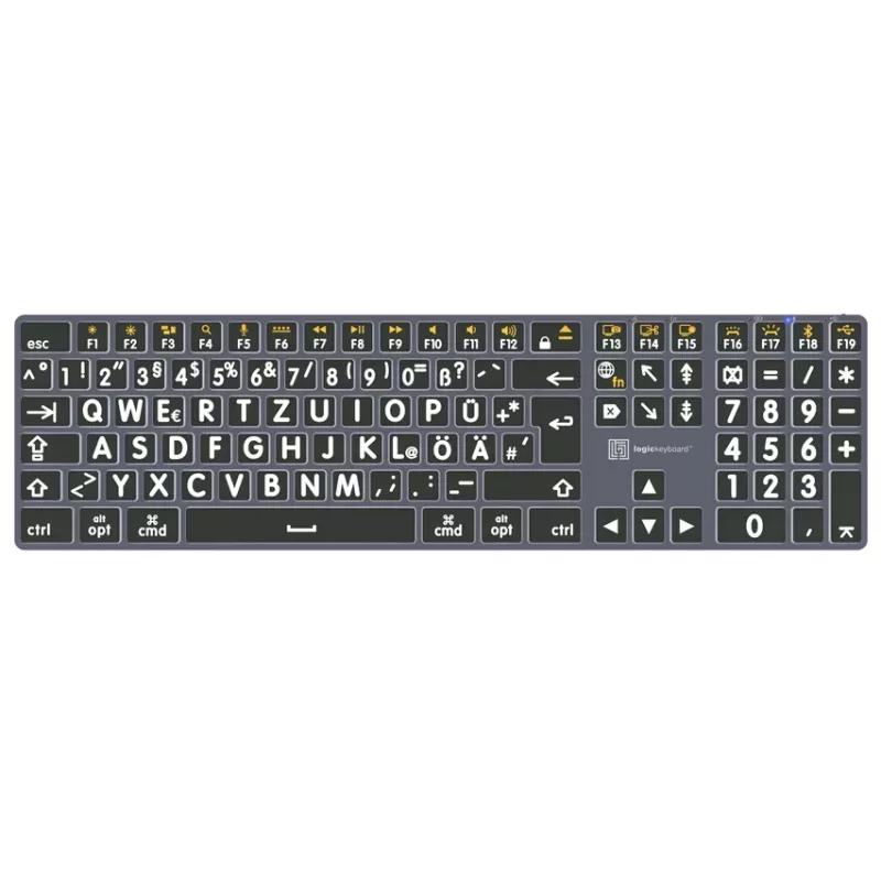 LogicKeyboard XL-Print Titan White on Black DE (Mac) - saksalainen QWERTZ-asettelu