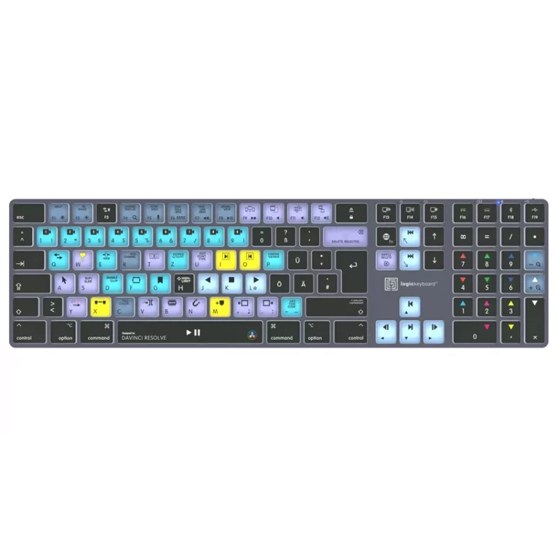 Logickeyboard DaVinci Resolve Classic Titan DE (Mac) - saksalainen asettelu, langallinen USB, taustavalaistu editointinäppäimistö