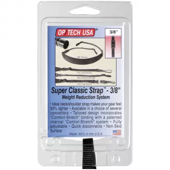 OP TECH Super Classic-Strap 3/8 kameran kantohihna - neopreeni, nailon, nahka - musta - 6,8 kg kantavuus - 129,5 cm pituus
