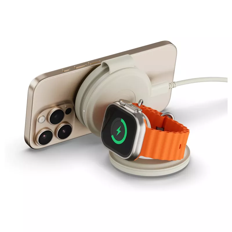 Satechi OntheGo 3-in-1 langaton laturi Qi2:lla, Sand, 15W, ST-QTG31W