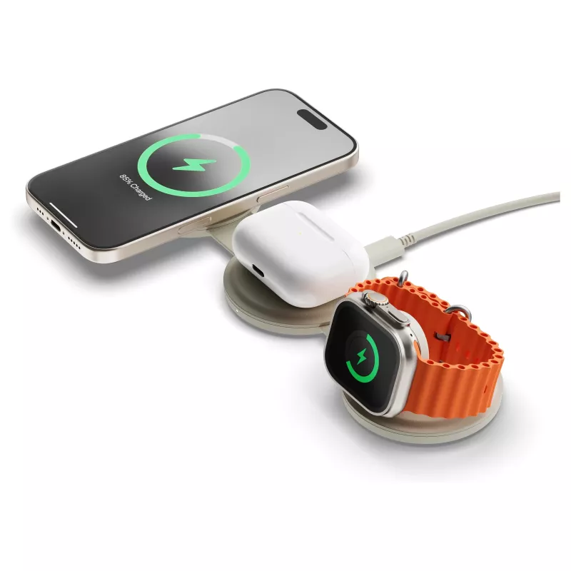 Satechi OntheGo 3-in-1 langaton laturi Qi2:lla, Sand, 15W, ST-QTG31W