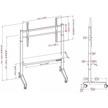 VISION VFM-F15M moottorikäyttöinen näytön lattiatelinevaunu 40-86 tuuman näytöille, VESA enintään 800x600, korkeussäätö 400 mm, musta