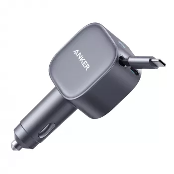 Anker Nano autolaturi (75 W, USB-C-liitäntä, sisäänrakennettu sisäänvedettävä USB-C-kaapeli)