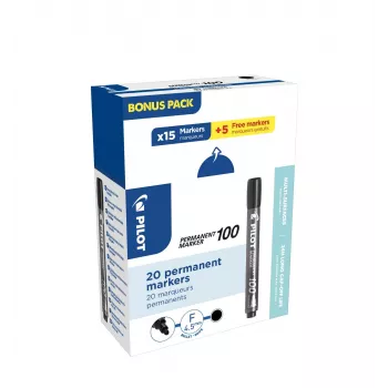 Pilot Pen 100 pysyvä tussi musta 1,0 mm 20 kpl:n pakkaus (15+5 ilmaiseksi)