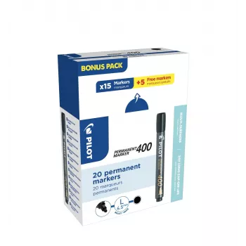 PILOT PEN 400 pysyvä tussi musta 1,0 - 4,0 mm, 15+5 ilmaista (20 tussia)