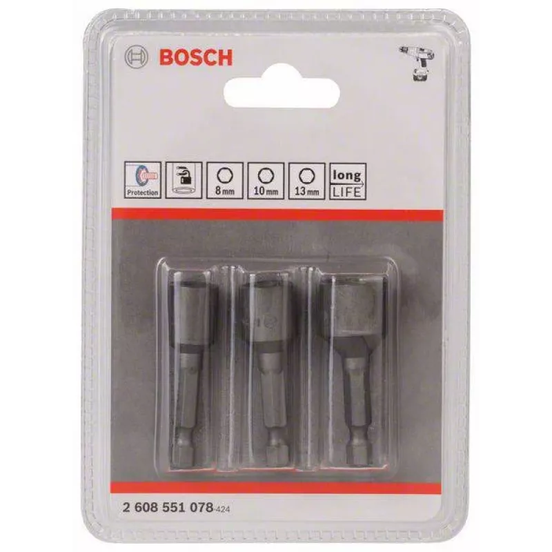 Bosch iskuhylsysarja 3-osainen 50 mm 8 10 13 mm 2608551078