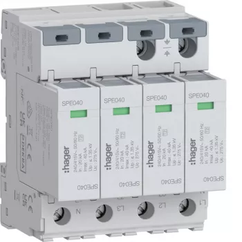 Hager ylijännitesuojalaite 4P SPE440S tyyppi 2 TNS Uc 275V In 20kA Imax 40kA
