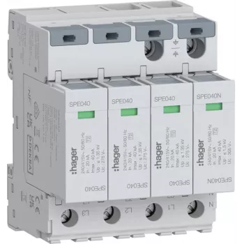Hager SPE440 ylijännitesuoja 4P tyyppi 2 TNS/TT Uc 275V In 20kA Imax 40kA