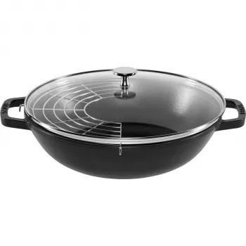STAUB wok-pannu 30 cm kannella musta, valurauta
