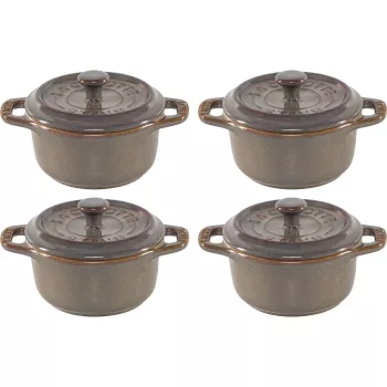 Staub Mini Cocotte -sarja 4-osainen keraaminen pyöreä antikinharmaa 10 cm