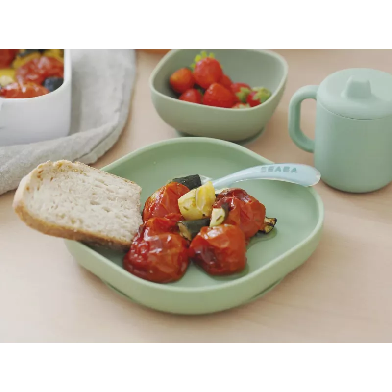 Beaba silikoninen imukuppilautanen Sage Green