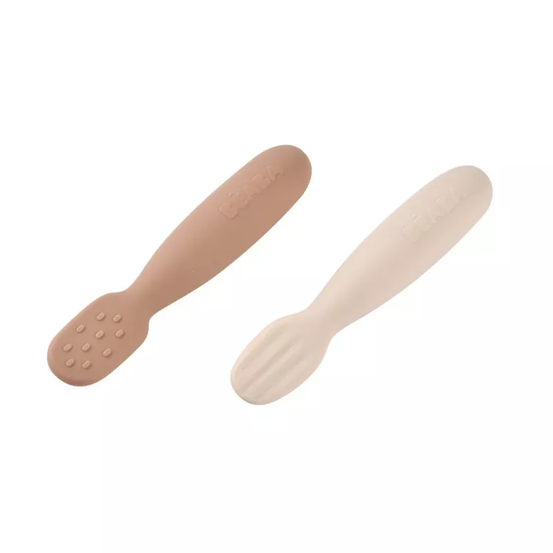 Beaba 2 kpl silikoniset ensimmäiset lusikat - purulelut Praline/Clay