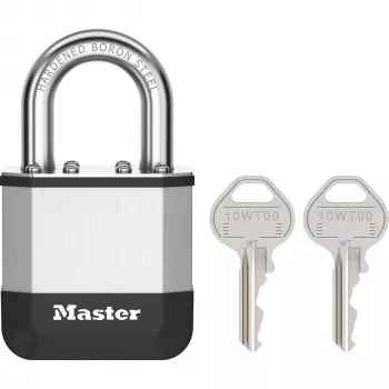 Master Lock Elite 45mm laminoitu riippulukko 25mm kaarella, 5-nastainen sylinteri, hopea/harmaa