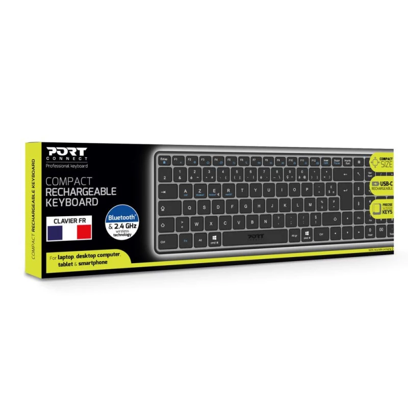 PORT Designs FR - näppäimistö Compact Pro ladattava Bluetooth AZERTY musta