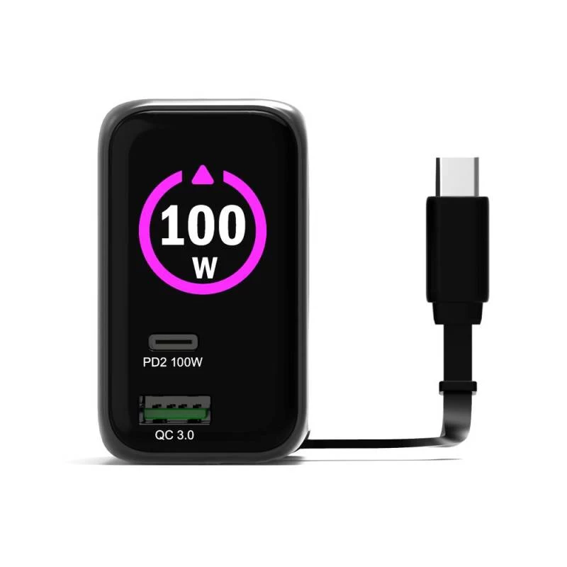 PORT Designs seinälaturi Type-C PD 100W GaN OLED PD 3.0 sisäänvedettävä Type-C-kaapeli - EU