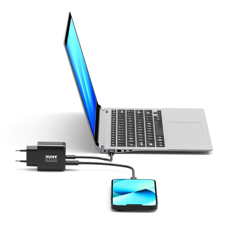 PORT Designs 2-porttinen GaN USB-C/A-sovitin 4-in-1 65W laturi musta