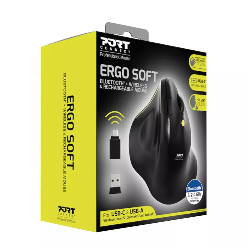 PORT Designs ERGO 2,4 GHz langaton Bluetooth-ladattava hiiri – 1600 DPI