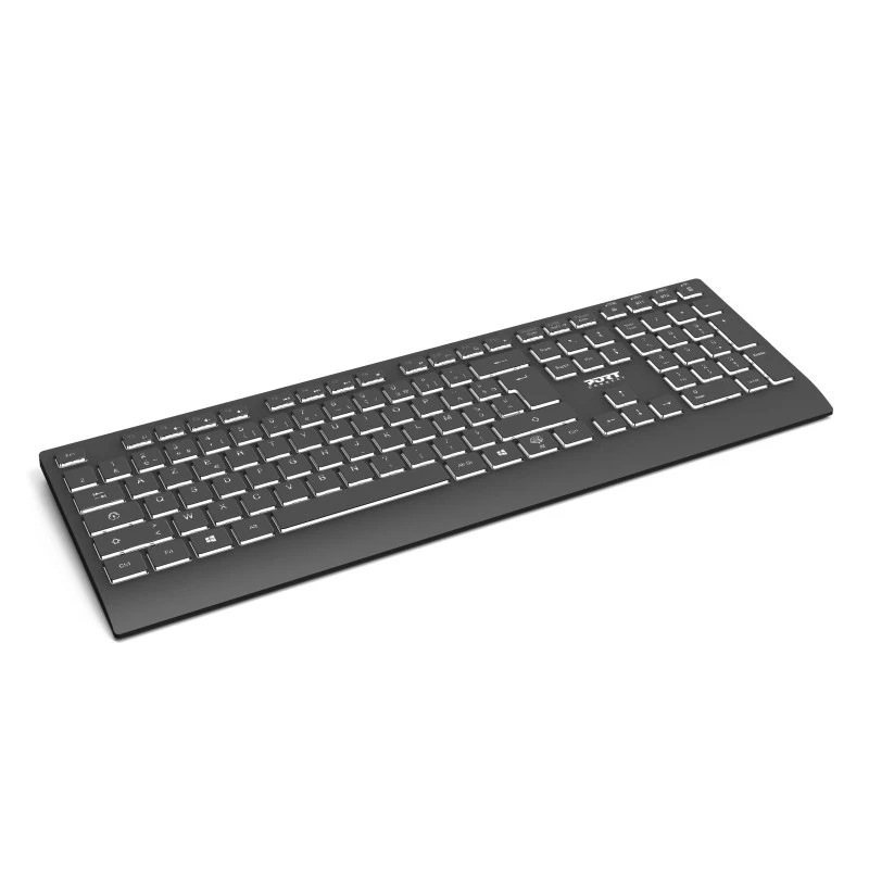 PORT Designs langaton ladattava taustavalaistu näppäimistö – ranskalainen AZERTY-asettelu – musta