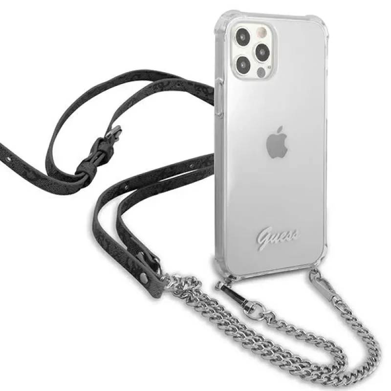 Guess GUHCP12LKC4GSSI iPhone 12 Pro Max 6,7 inch läpinäkyvä kova kotelo hopeaketjulla - 4G-kokoelma