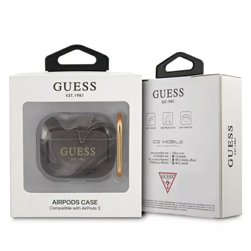 Guess GUA3UNMK AirPods 3 kotelo musta Marble Collection