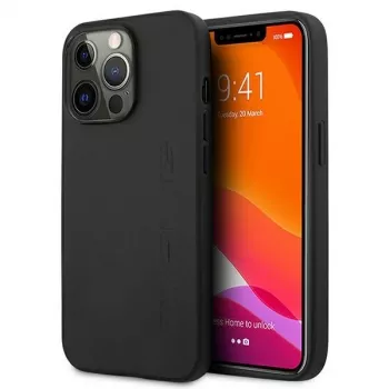 AMG AMHCP13LDOLBK iPhone 13 Pro kova kotelo aito nahka Hot Stamped musta