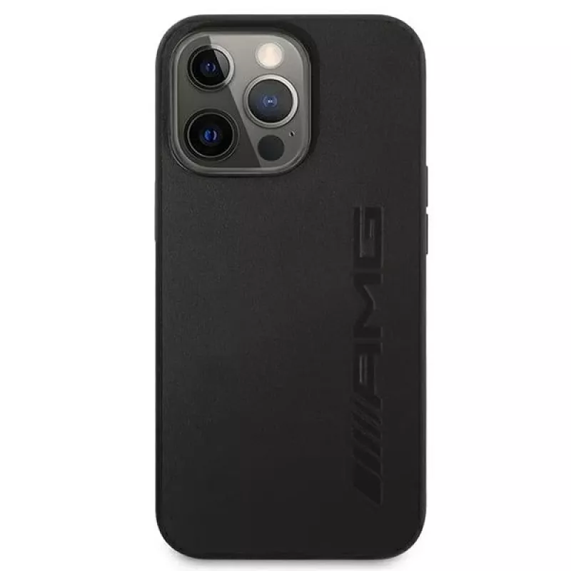AMG AMHCP13LDOLBK iPhone 13 Pro kova kotelo aito nahka Hot Stamped musta