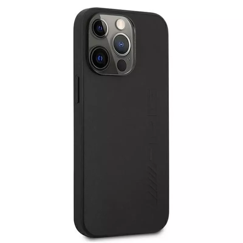 AMG AMHCP13LDOLBK iPhone 13 Pro kova kotelo aito nahka Hot Stamped musta