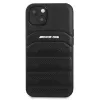 AMG AMHCP13SGSEBK iPhone 13 Mini 5,4 inch kova kotelo nahka musta kohokuvioidut linjat