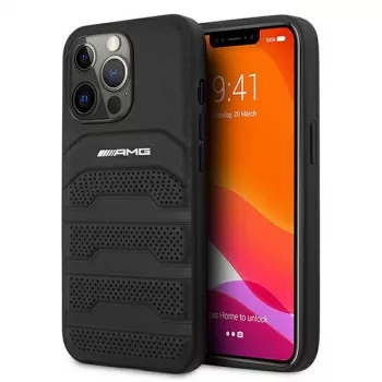 AMG AMHCP13LGSEBK iPhone 13 Pro / 13 6.1 musta kova kotelo nahka Debossed Lines