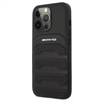 AMG AMHCP13LGSEBK iPhone 13 Pro / 13 6.1 musta kova kotelo nahka Debossed Lines