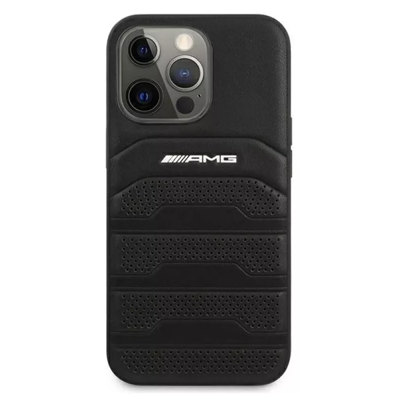 AMG AMHCP13LGSEBK iPhone 13 Pro / 13 6.1 musta kova kotelo nahka Debossed Lines