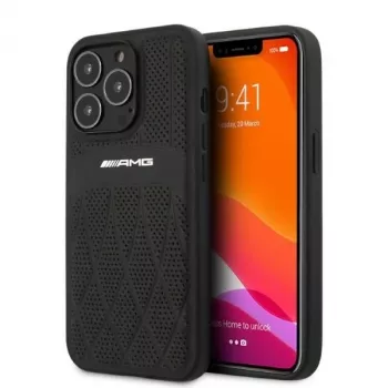 AMG AMHCP13LOSDBK iPhone 13 Pro kova kotelo nahka Curved Lines musta