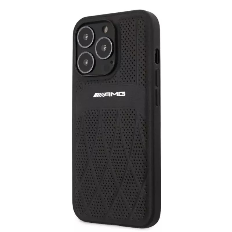 AMG AMHCP13LOSDBK iPhone 13 Pro kova kotelo nahka Curved Lines musta