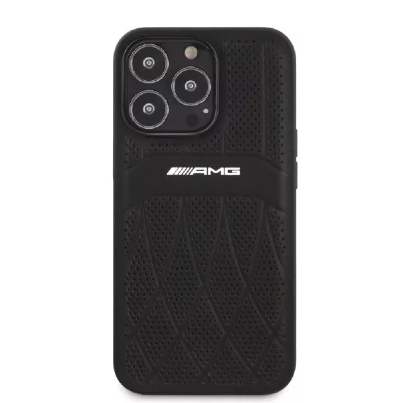 AMG AMHCP13LOSDBK iPhone 13 Pro kova kotelo nahka Curved Lines musta