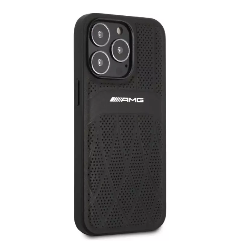 AMG AMHCP13LOSDBK iPhone 13 Pro kova kotelo nahka Curved Lines musta