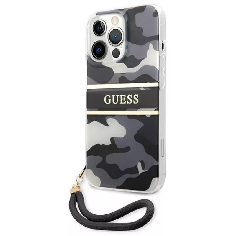 Guess GUHCP13XKCABBK iPhone 13 Pro Max kova kotelo Camo Strap Collection musta