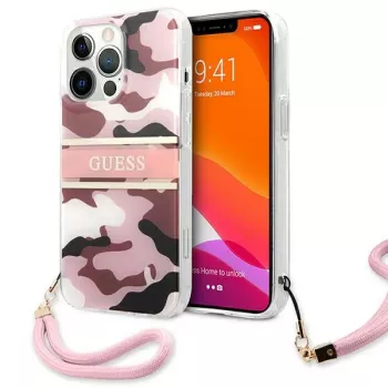 Guess Camo Strap Collection kova kotelo Apple iPhone 13 Pro / iPhone 13, pinkki