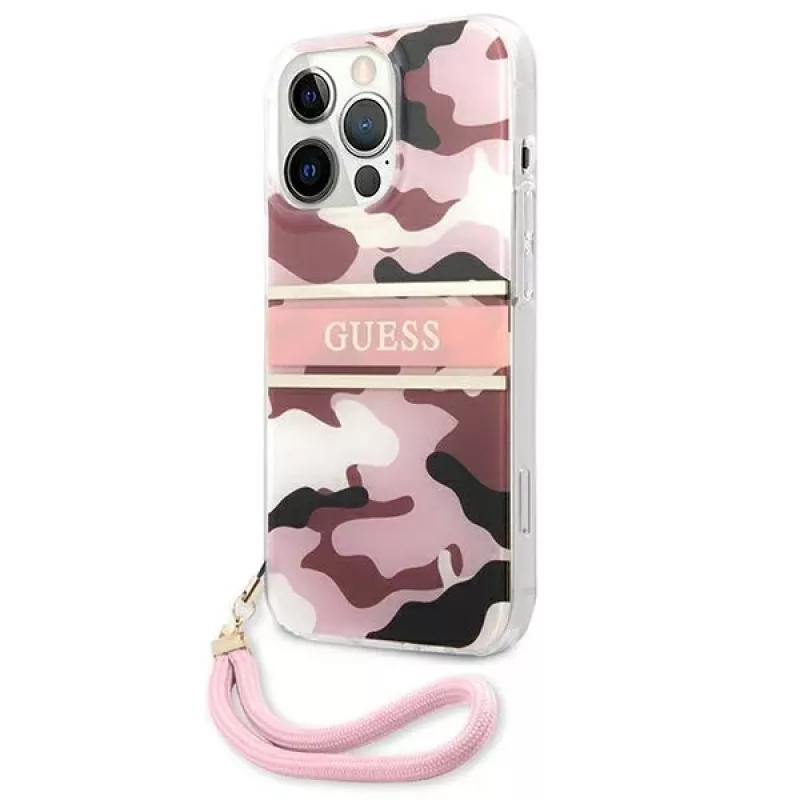 Guess Camo Strap Collection kova kotelo Apple iPhone 13 Pro / iPhone 13, pinkki