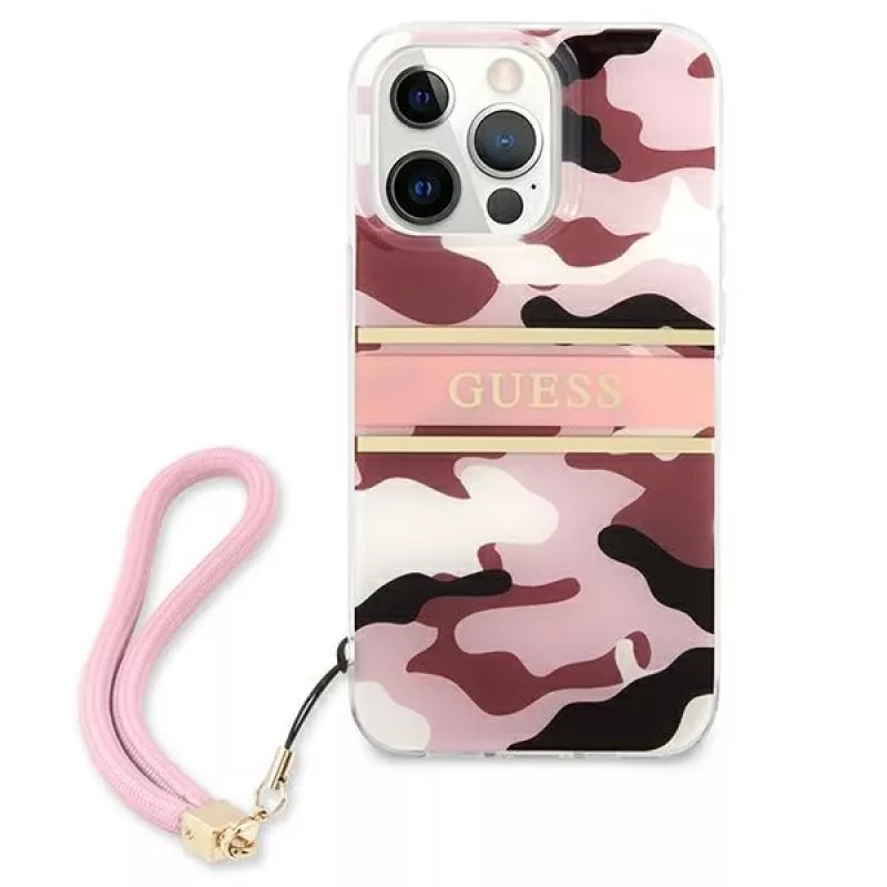 Guess Camo Strap Collection kova kotelo Apple iPhone 13 Pro / iPhone 13, pinkki