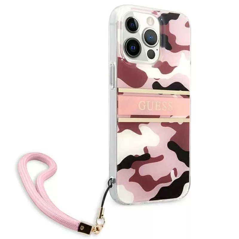 Guess Camo Strap Collection kova kotelo Apple iPhone 13 Pro / iPhone 13, pinkki