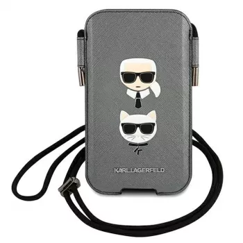Karl Lagerfeld Ikonik kova kotelo Apple iPhone 12 Pro Max, harmaa Saffiano PU, Karl & Choupette Head -kuvio