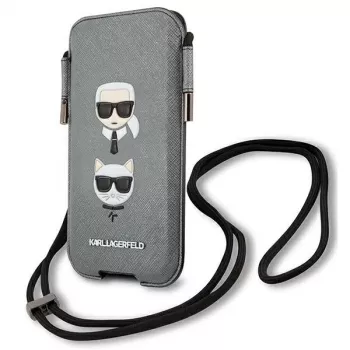 Karl Lagerfeld Ikonik kova kotelo Apple iPhone 12 Pro Max, harmaa Saffiano PU, Karl & Choupette Head -kuvio