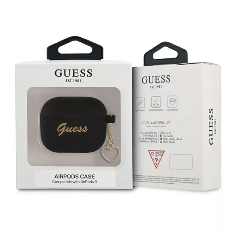 Guess GUA3LSCHSK AirPods 3 -silikonikotelo musta Charm Heart Collection