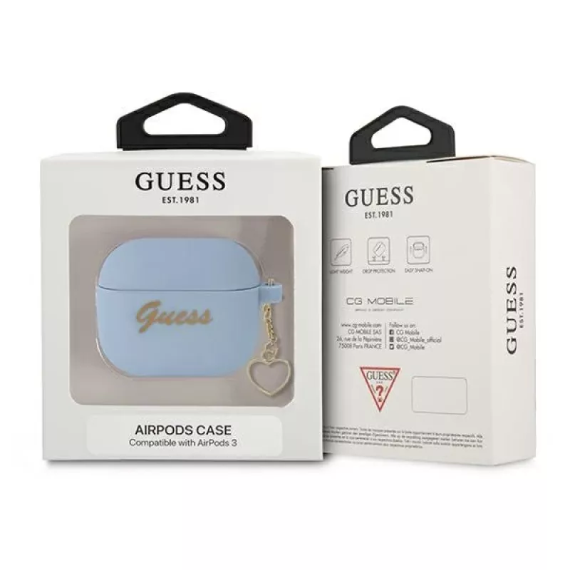 Guess GUA3LSCHSB Charm Heart Collection AirPods 3 -silikonikotelo, sininen