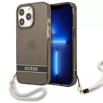 Guess GUHCP13LHTSGSK läpinäkyvä kova kotelo käsilenkillä Apple iPhone 13 Pro / iPhone 13 -puhelimeen, musta
