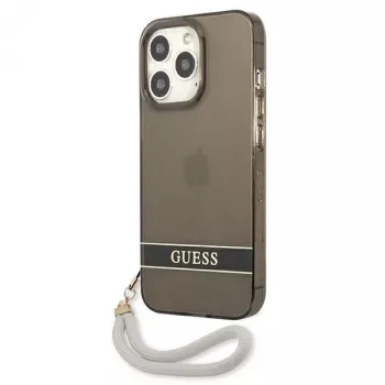Guess GUHCP13LHTSGSK läpinäkyvä kova kotelo käsilenkillä Apple iPhone 13 Pro / iPhone 13 -puhelimeen, musta