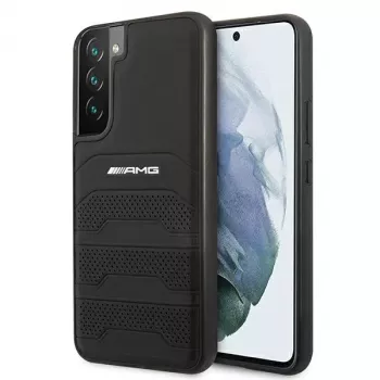 AMG AMHCS22MGSEBK kova nahkakotelo kohokuvioiduilla linjoilla Samsung Galaxy S22+ (SM-S906) -puhelimeen, musta