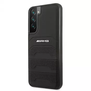 AMG AMHCS22MGSEBK kova nahkakotelo kohokuvioiduilla linjoilla Samsung Galaxy S22+ (SM-S906) -puhelimeen, musta